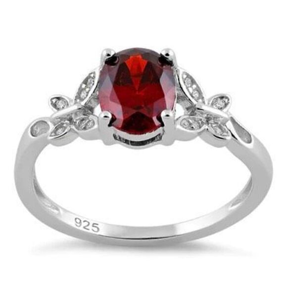 Sterling Silver Double Butterfly Dark Garnet Center Stone CZ Ring New - Picture 2 of 4